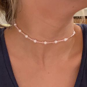 Pink pearl choker